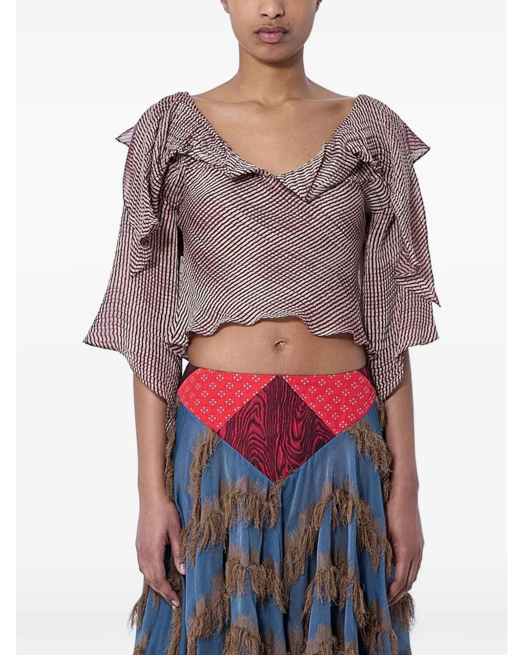 Kiko Kostadinov Gray Plexus Ruffled-Draped Blouse