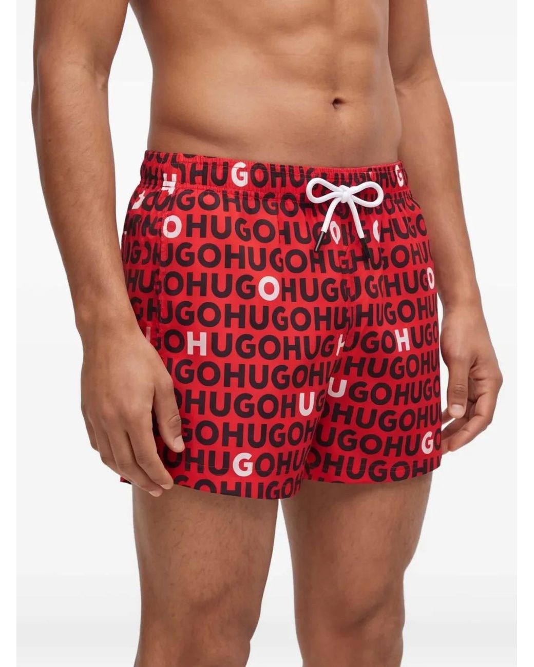 Boss Red Logo Print Swim Shorts for men