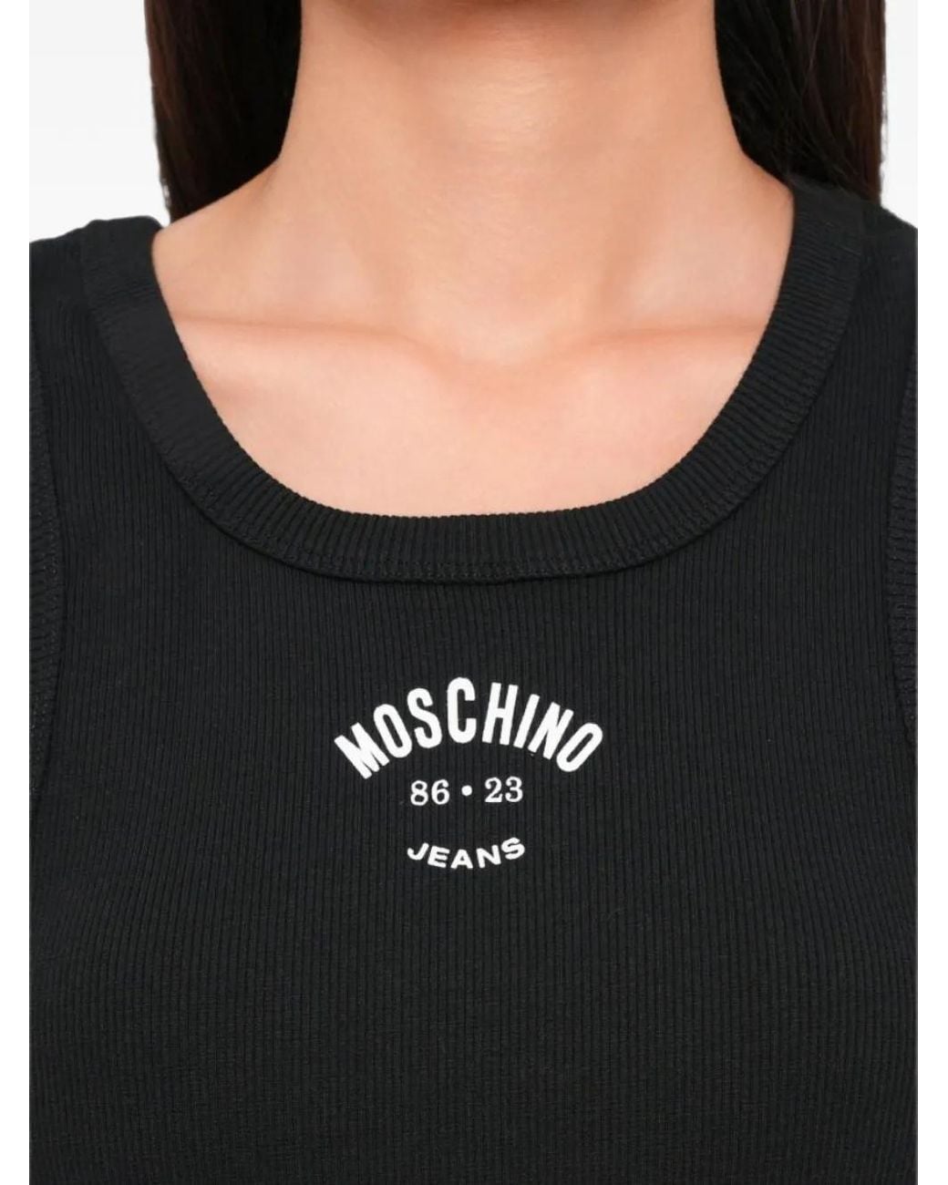 Moschino Black Ribbed Logo-Print Top