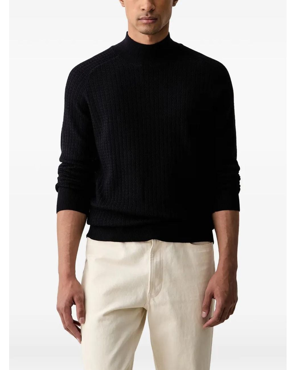 Trussardi Black Ribbed-Knit High-Neck Sweater for men