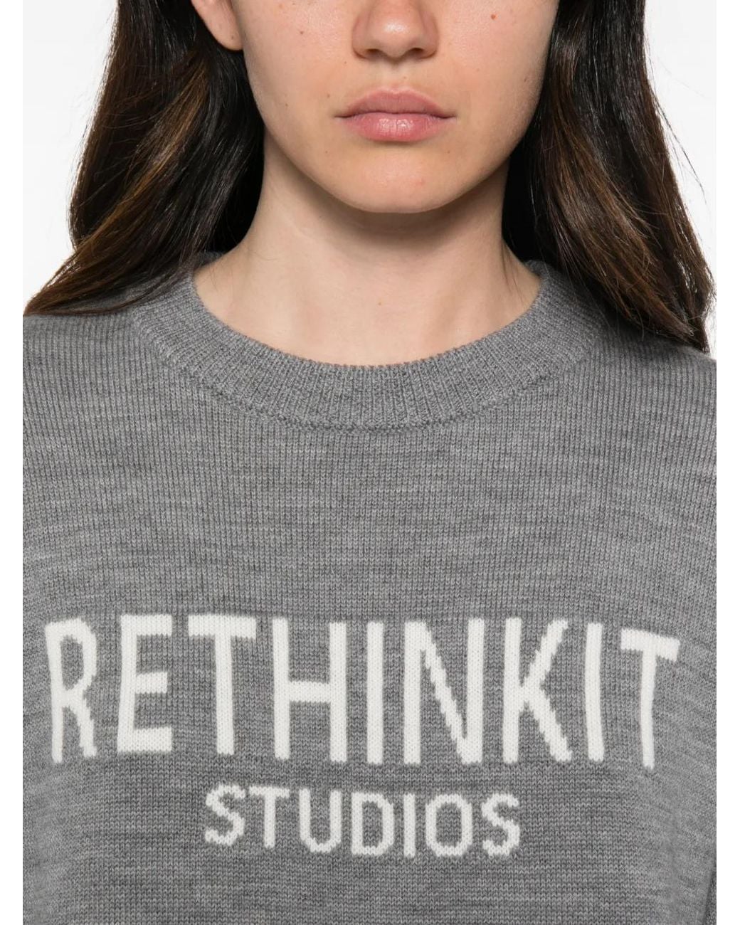Rethinkit Studios Gray Logo-Intarsia Knitted Sweater