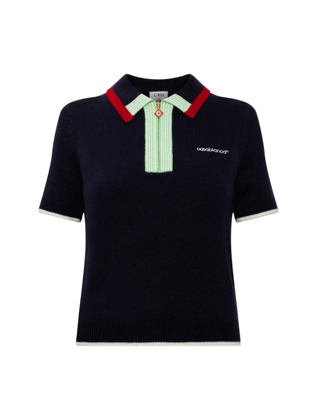 Casablanca Blue Logo-Embroidered Zip-Up Polo Shirt