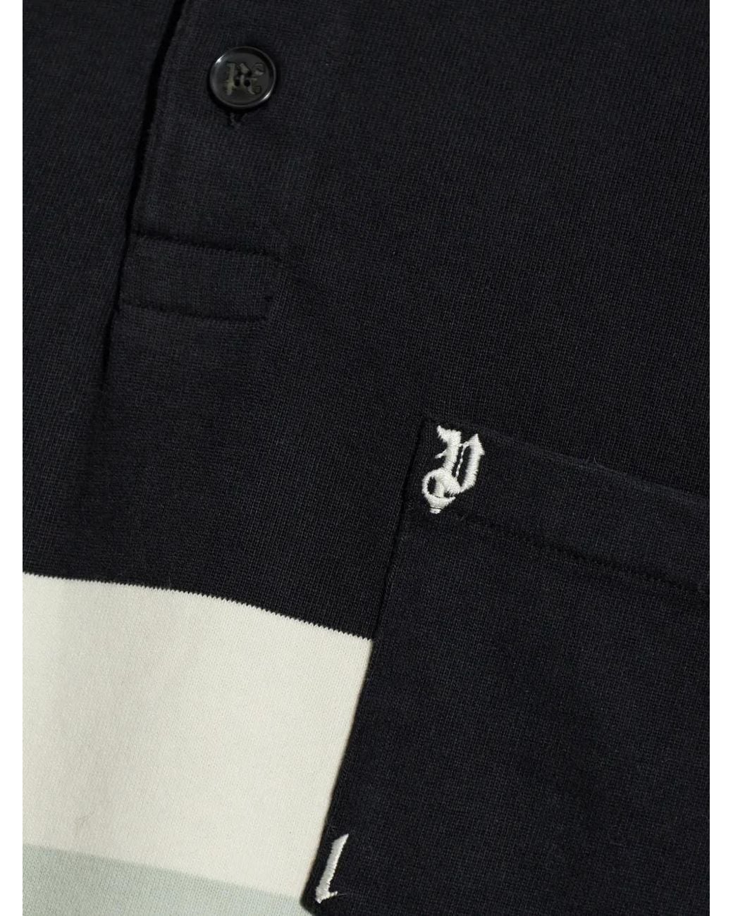 Palm Angels Blue Striped Cotton Polo Shirt for men