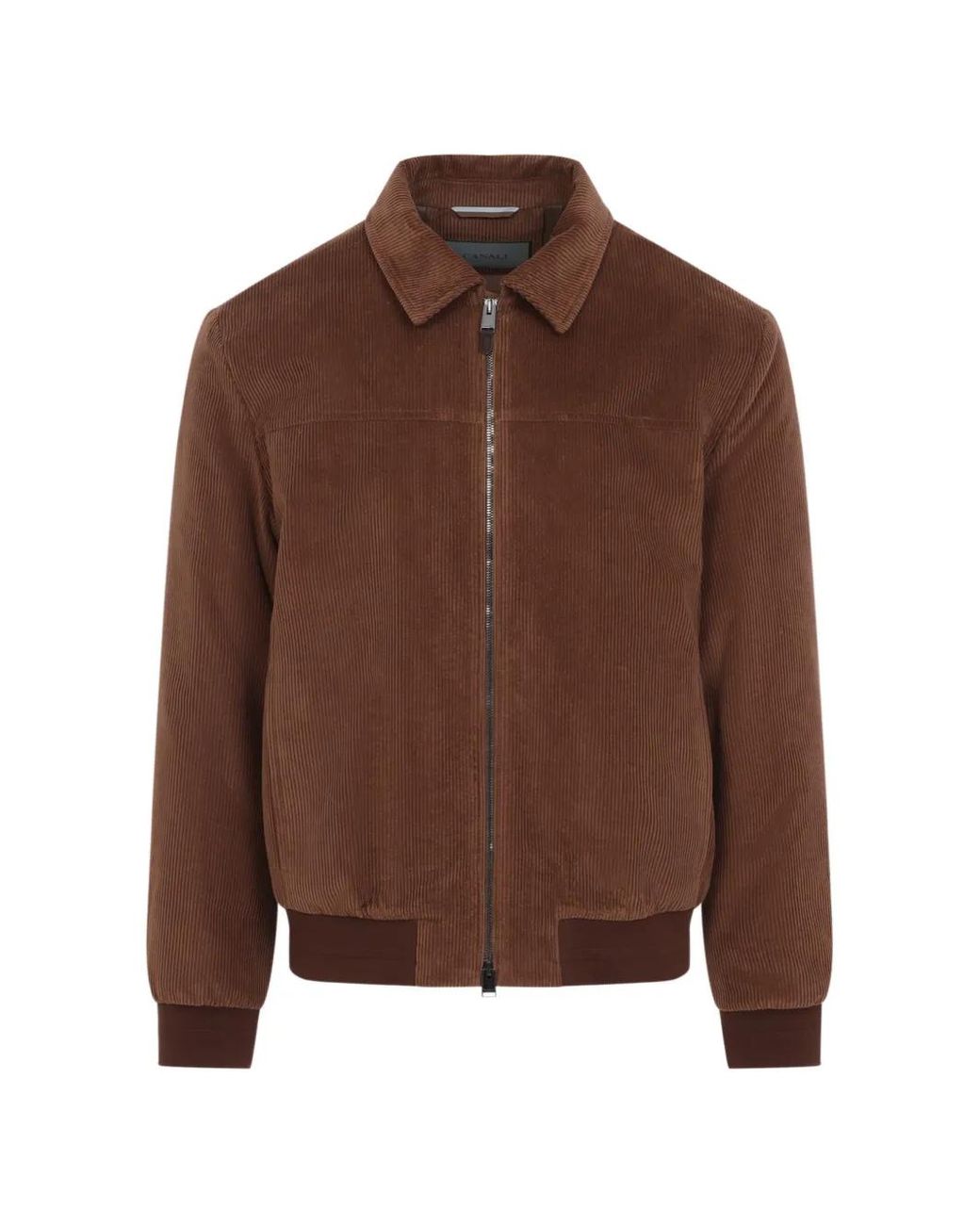 Canali Brown Corduroy Zip-Up Jacket for men