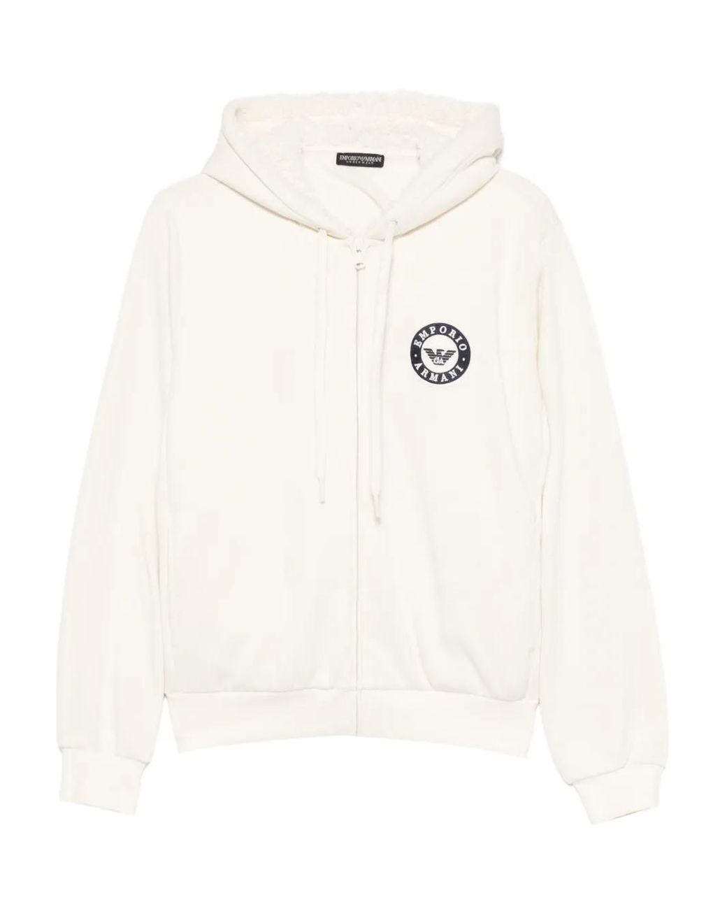Emporio Armani White Logo-Embroidered Zip-Up Hoodie