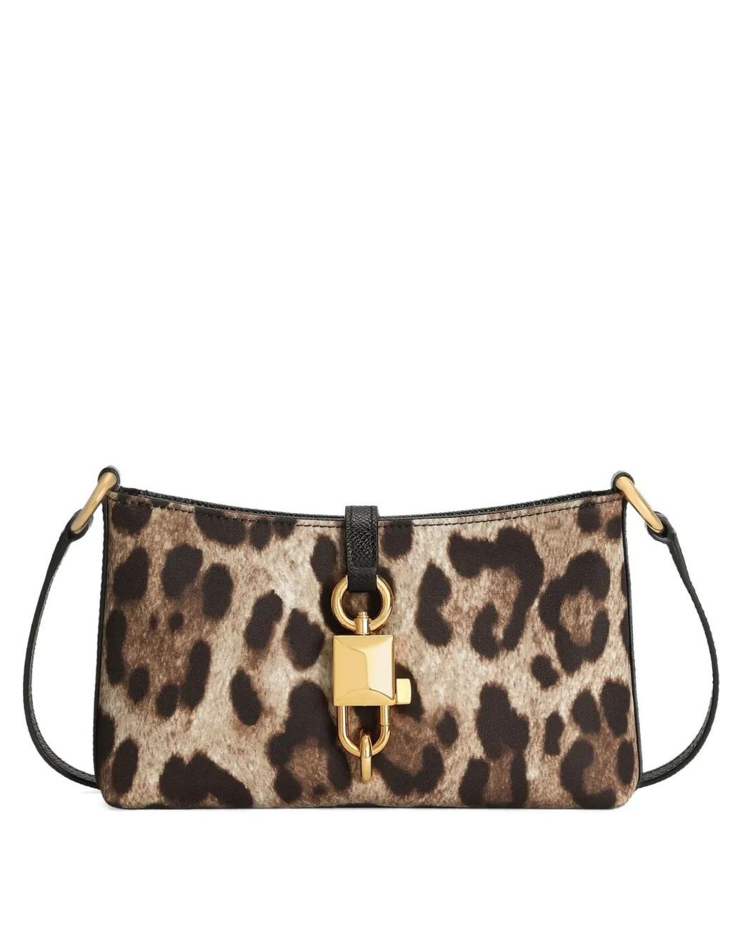 Dolce & Gabbana Gray Leopard-Print Lock Shoulder Bag