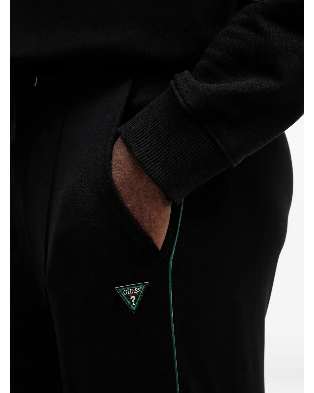 Guess Black Logo-Patch Drawstring Track Pants for men