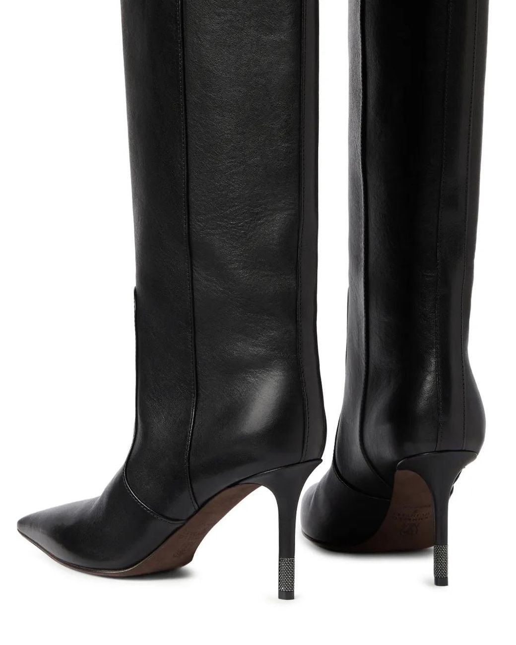 Brunello Cucinelli Black Riding Leather Boots With Monili