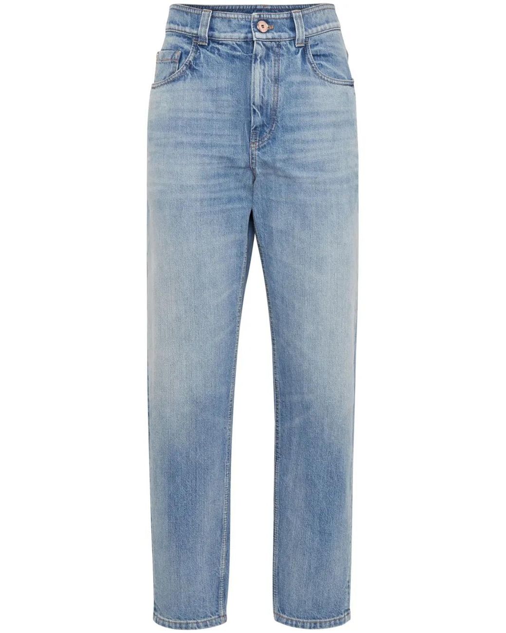 Brunello Cucinelli Blue Logo-Patch Tapered Jeans