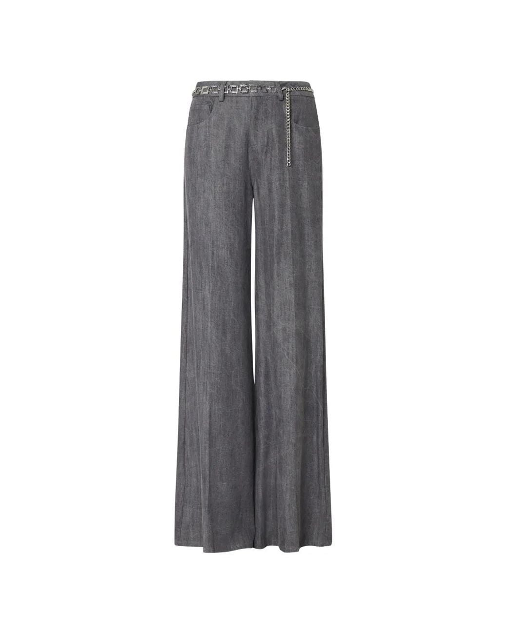 Liu Jo Gray Flare Pants With Belt