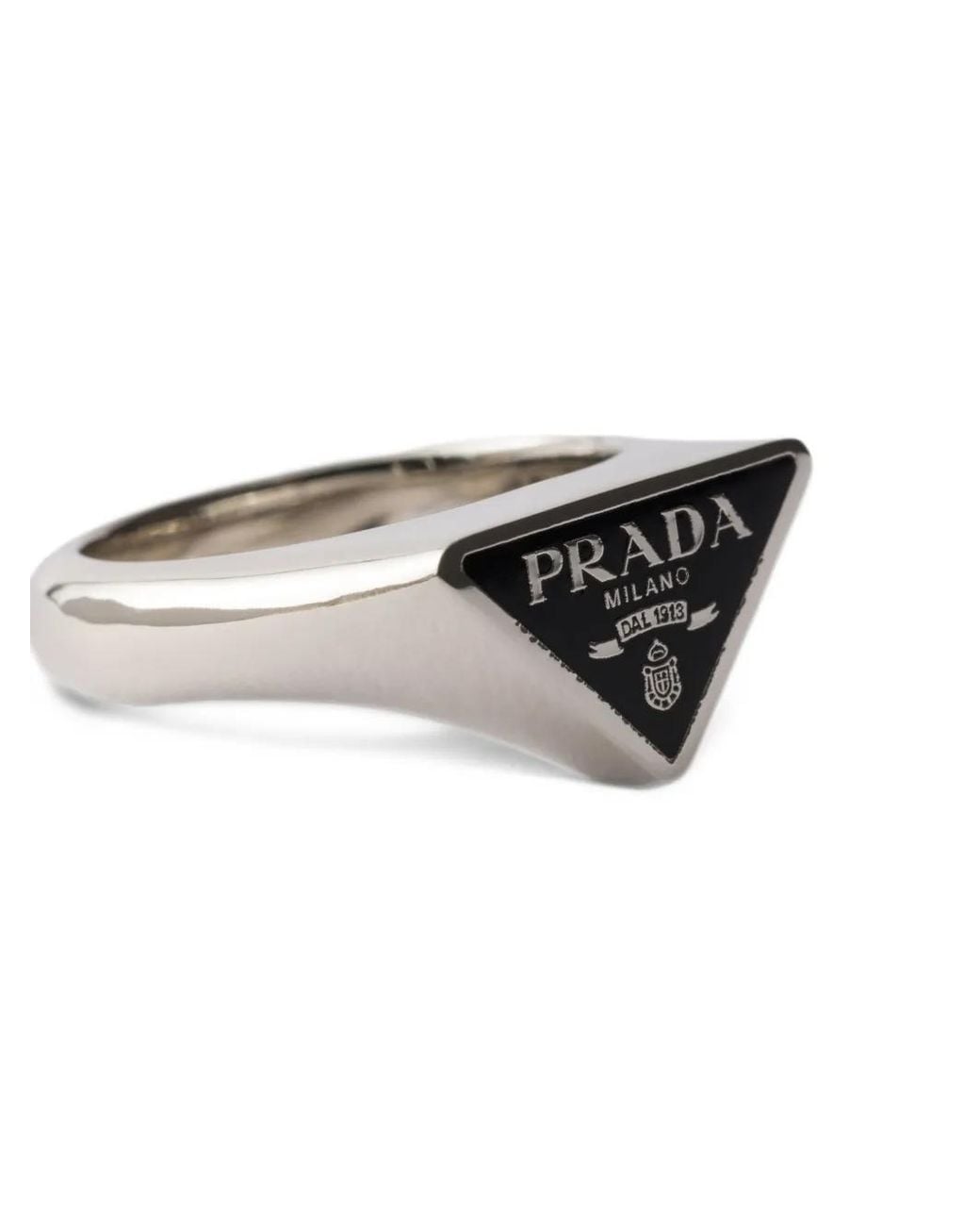 Prada Black Enameled Metal Ring for men