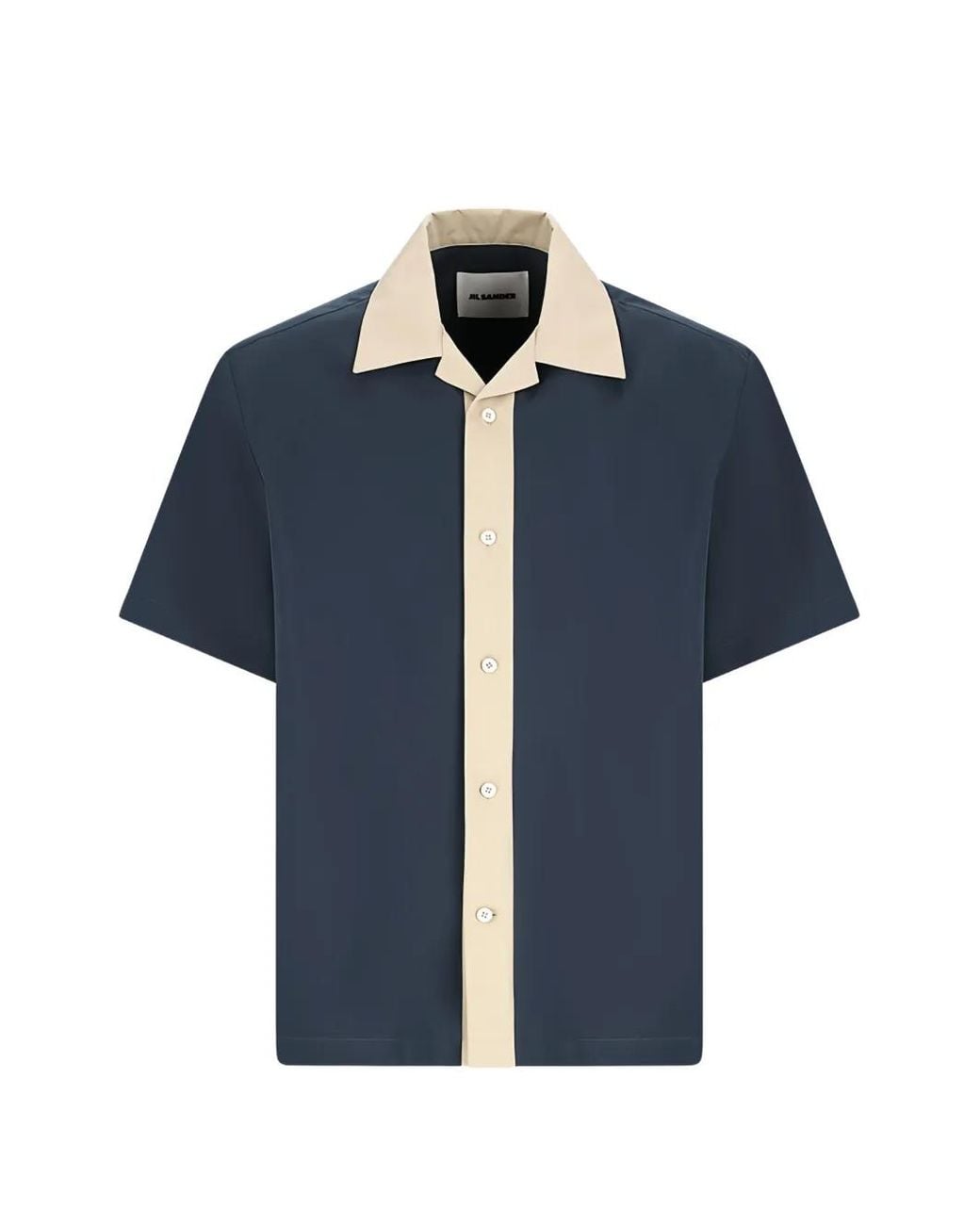 Jil Sander Blue Contrast-Collar Short-Sleeved Shirt for men