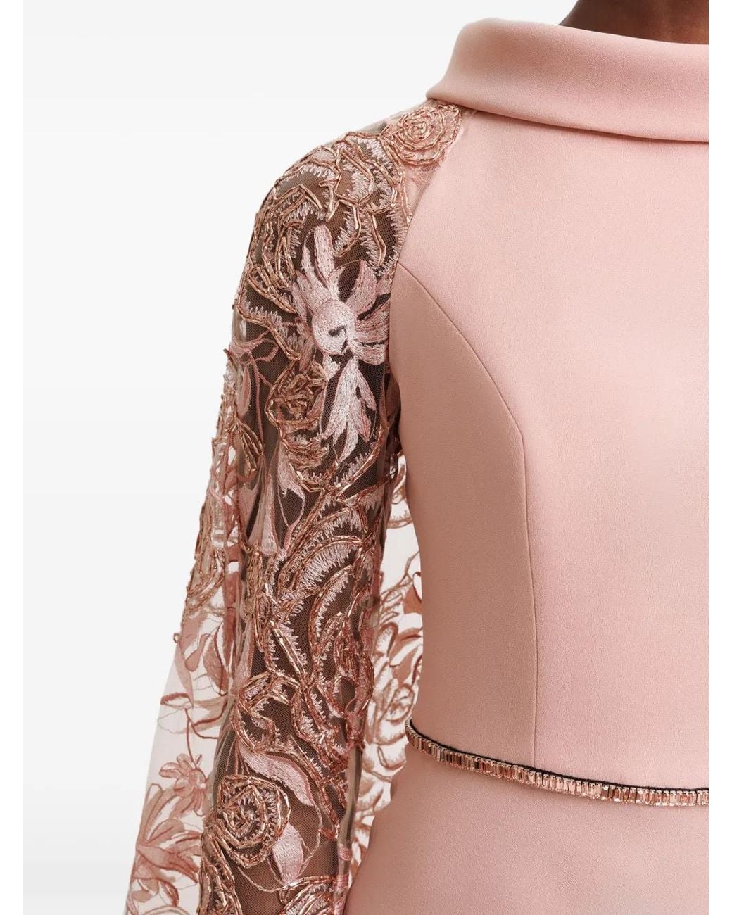 Gemy Maalouf Pink Floral-Embroidered Cape-Overlay Maxi Dress