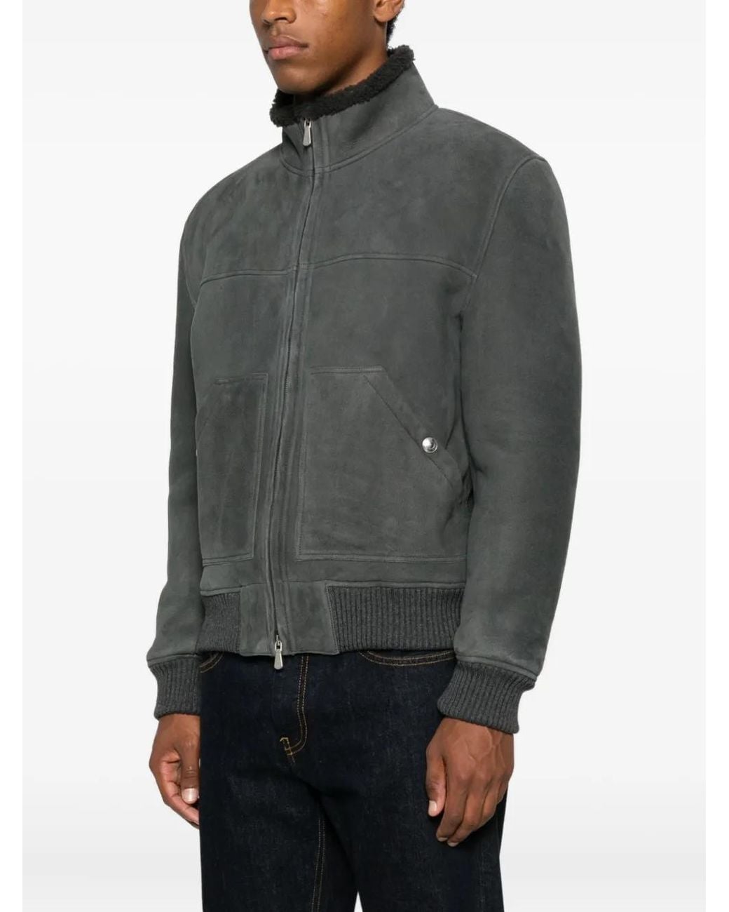 Eleventy Black Zip-Front Shearling Jacket for men