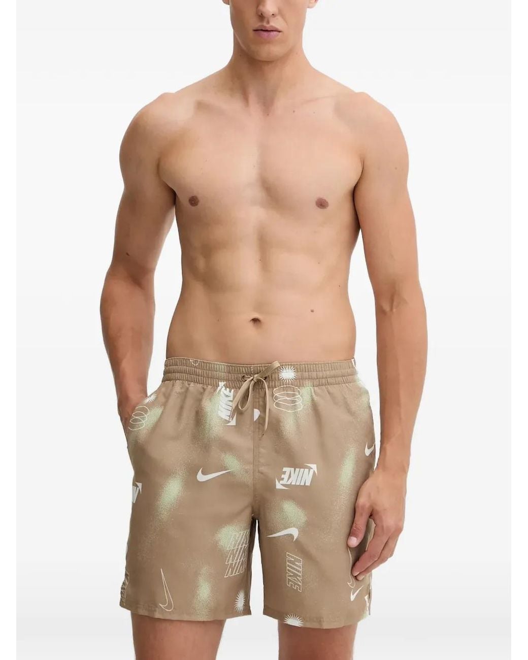Nike Brown Logo-Print Swim Shorts for men
