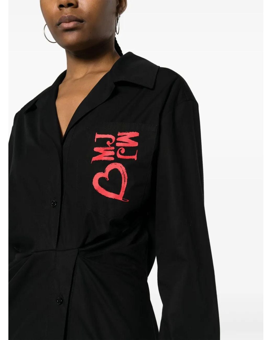 Moschino Black Logo-Embroidered Poplin Midi Dress