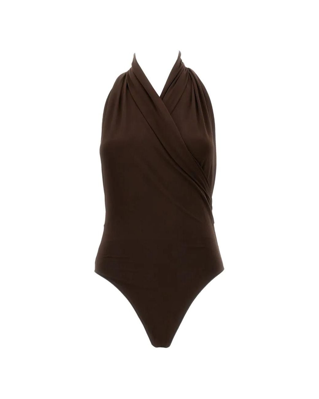 ANDAMANE Brown Vina Draped Halterneck Bodysuit