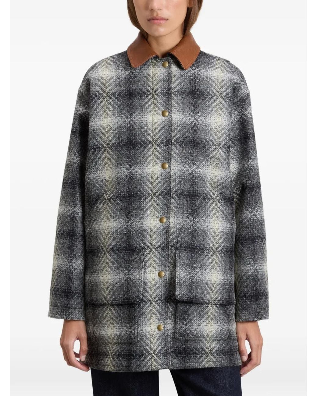 Woolrich Gray Check Wool Coat