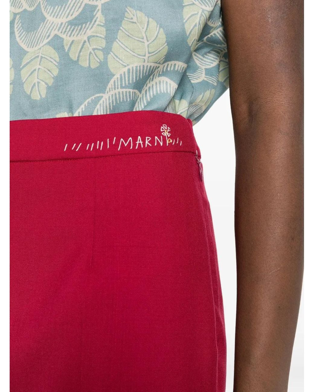 Marni Red Split-Hem Midi Skirt
