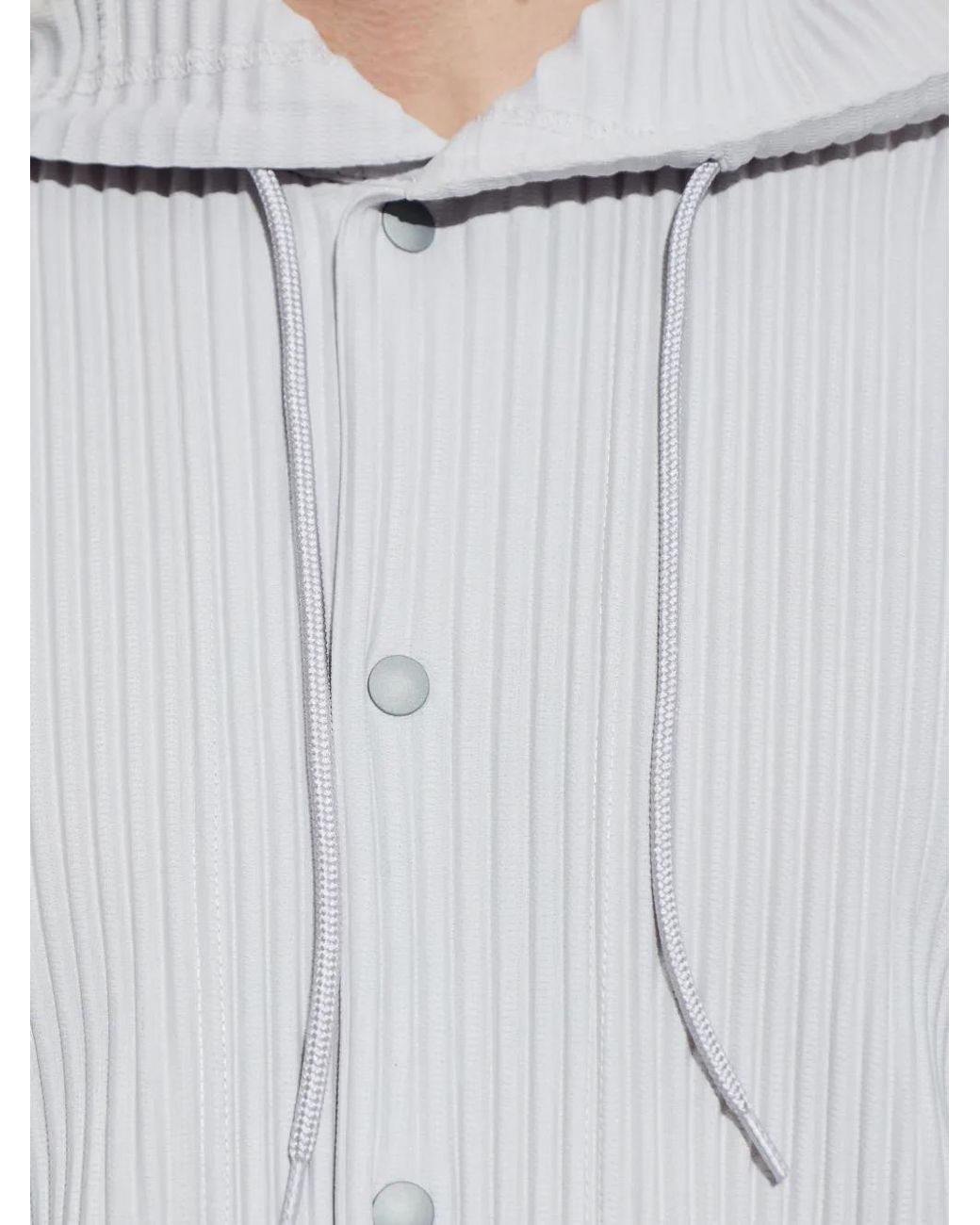 Homme Plissé Issey Miyake White Hooded Pleated Jacket for men