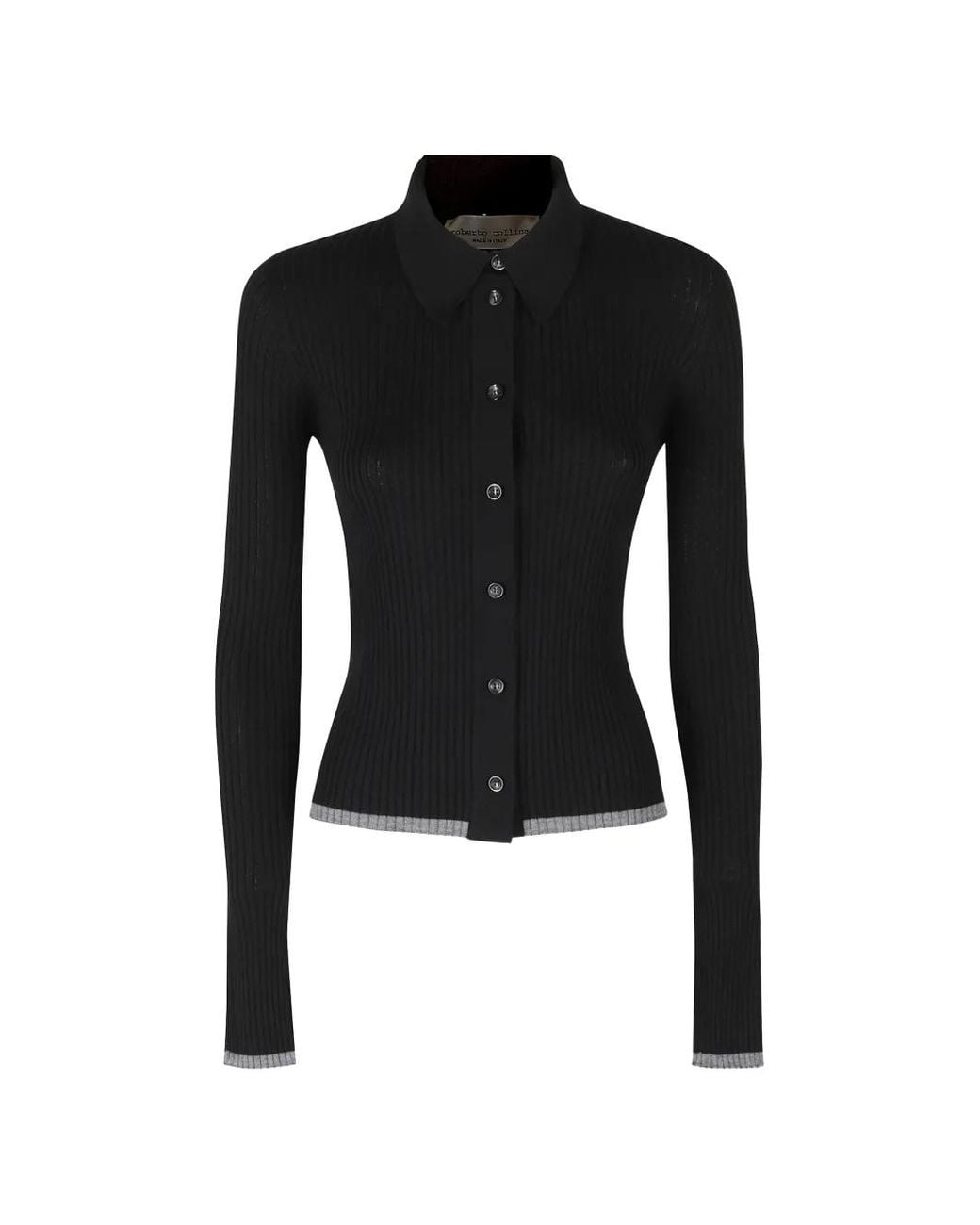 Roberto Collina Black Ribbed-Knit Button-Up Cardigan