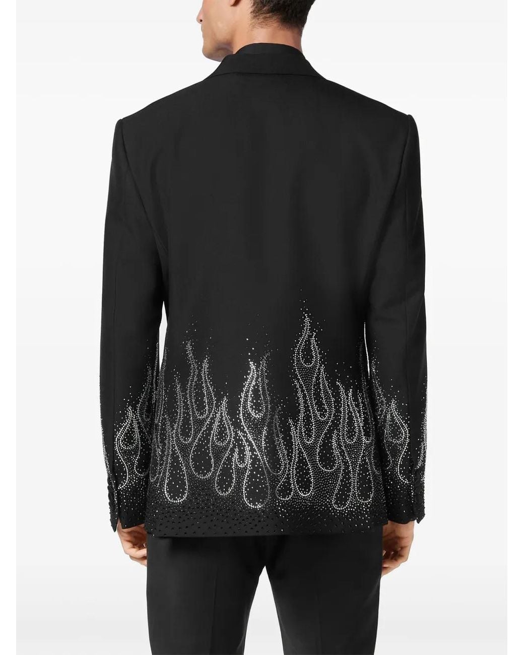 Philipp Plein Black Rhinestone-Flame Embellished Blazer for men