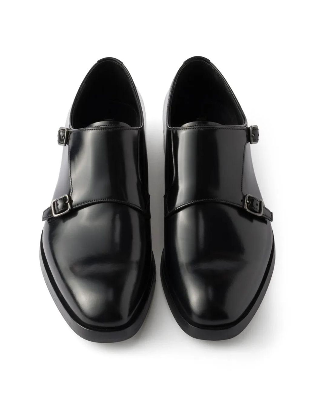 Prada Black Brushed Leather Double Monk Strap Shoes for men
