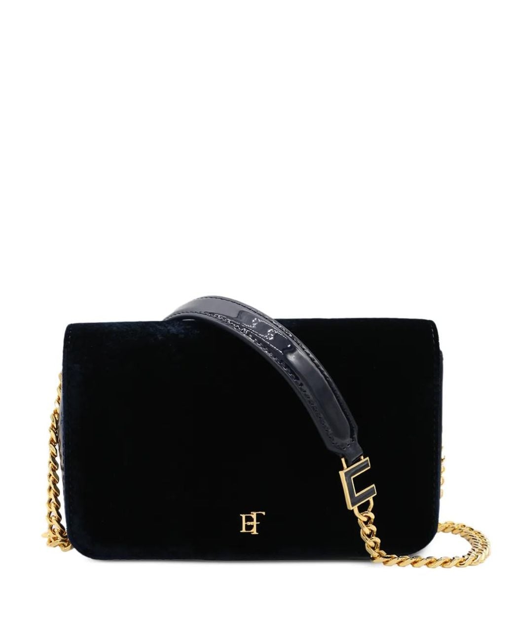 Elisabetta Franchi Black Velvet Shoulder Bag With Crocodile Print