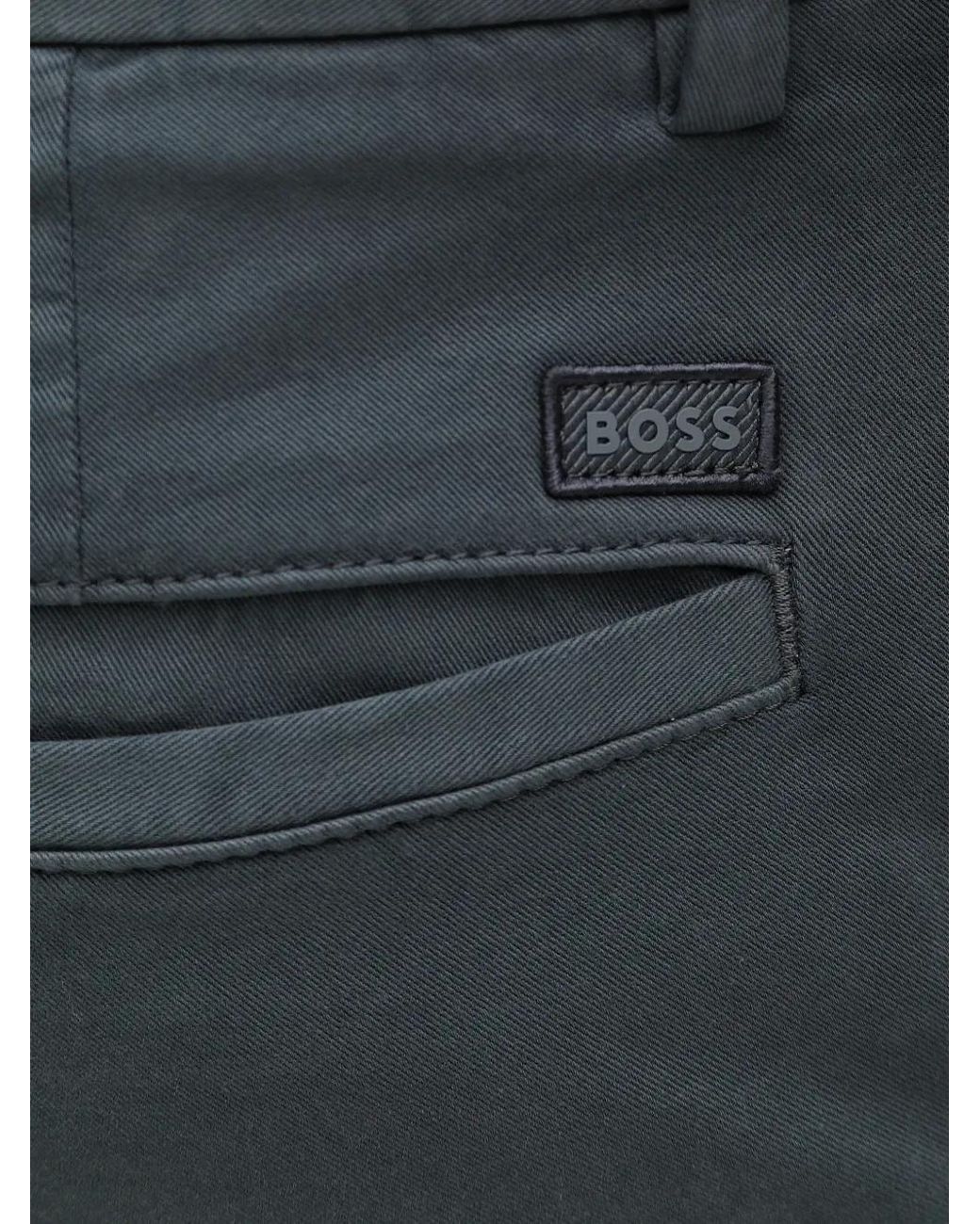 Boss Blue Straight-Fit Cotton Trousers for men