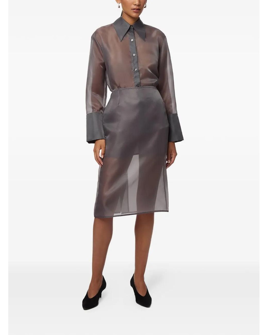 Apparis Gray Tyra Organza Midi Skirt