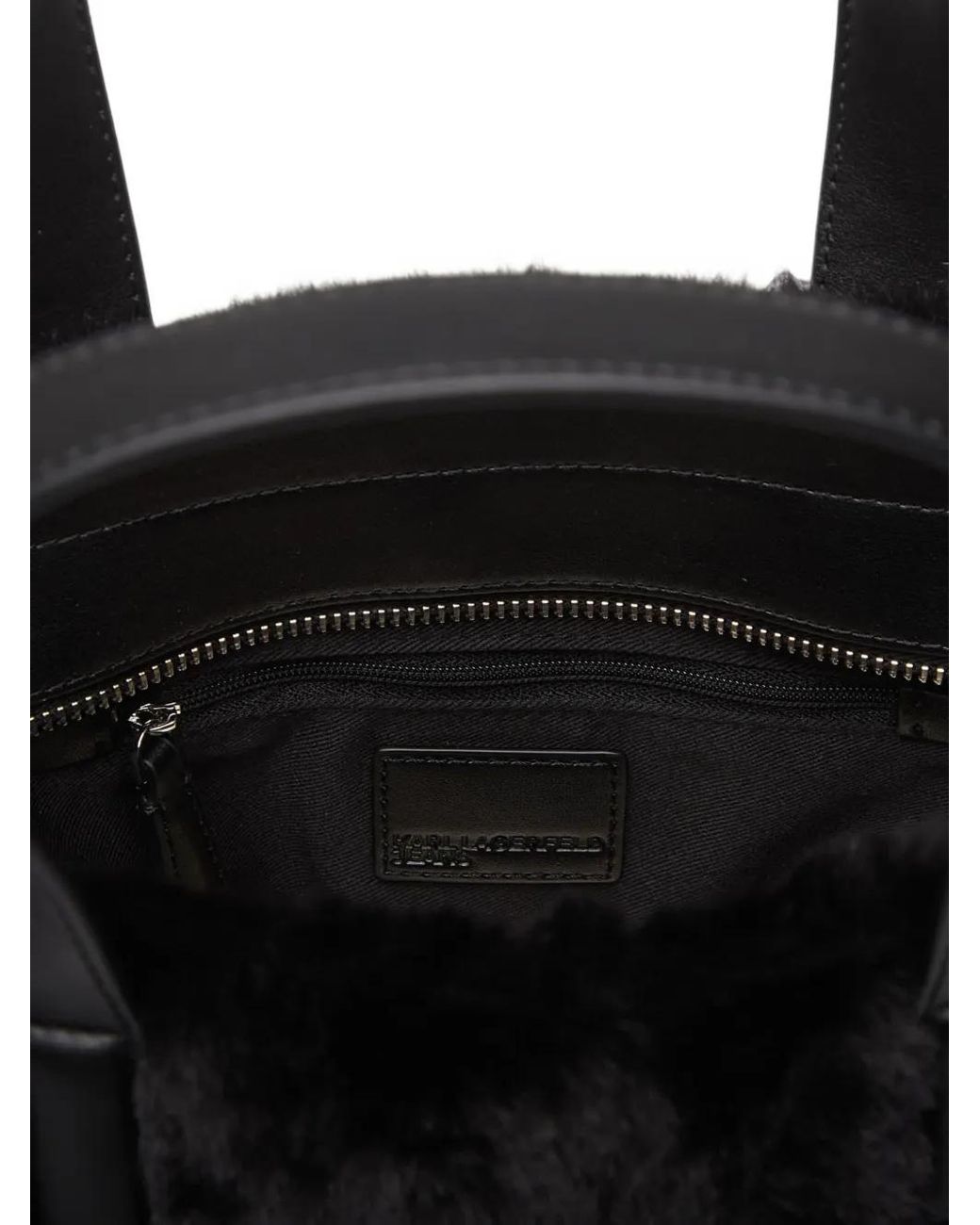 Karl Lagerfeld Black Faux-Fur Logo-Strap Tote Bag