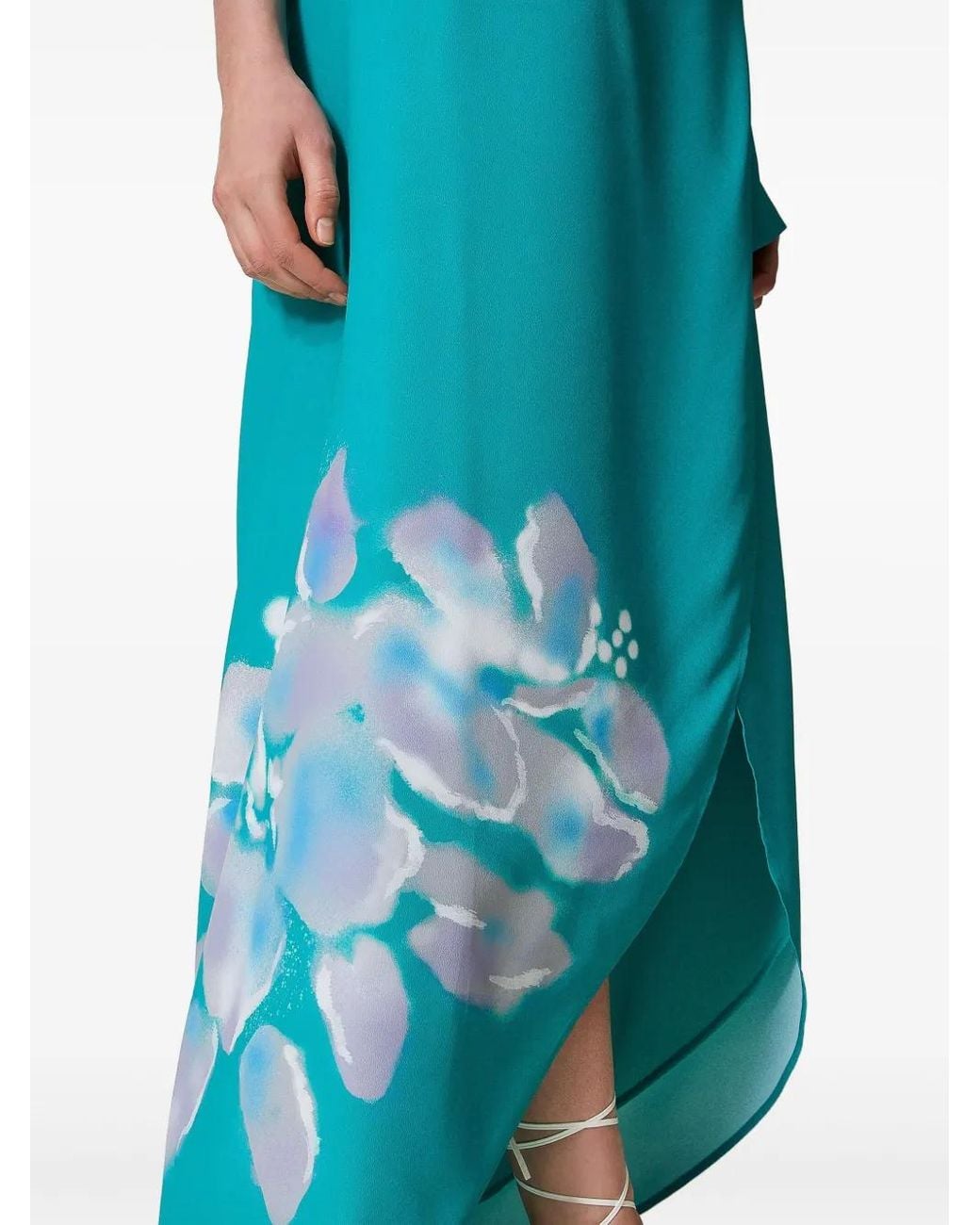 Twinset Blue Floral-Print Wrap Skirt
