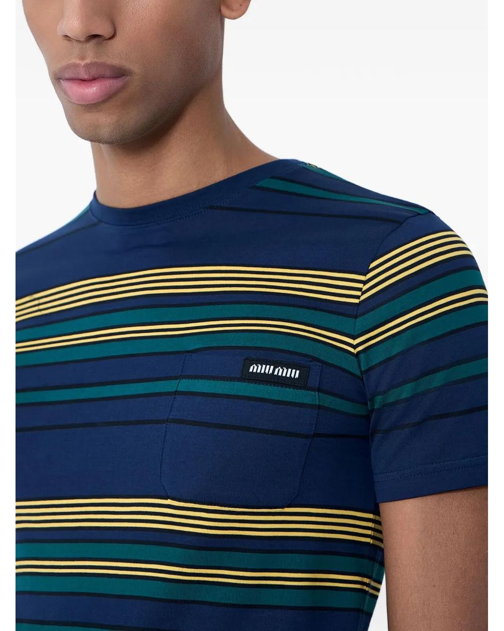 Miu Miu Blue Striped Chest-Pocket T-Shirt for men