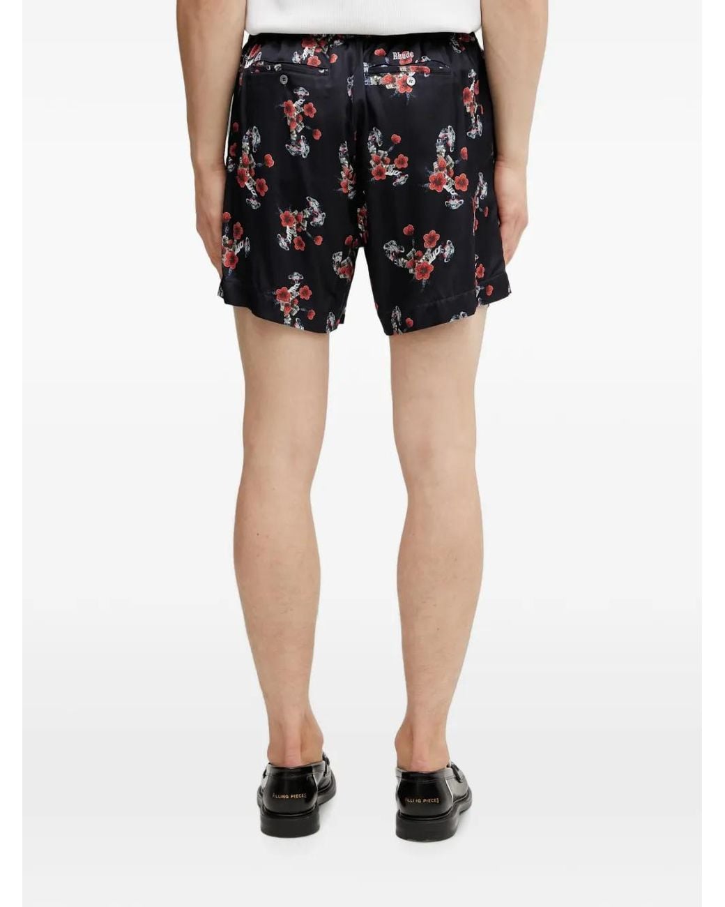 Rhude Black Short En Soie À Fleurs for men