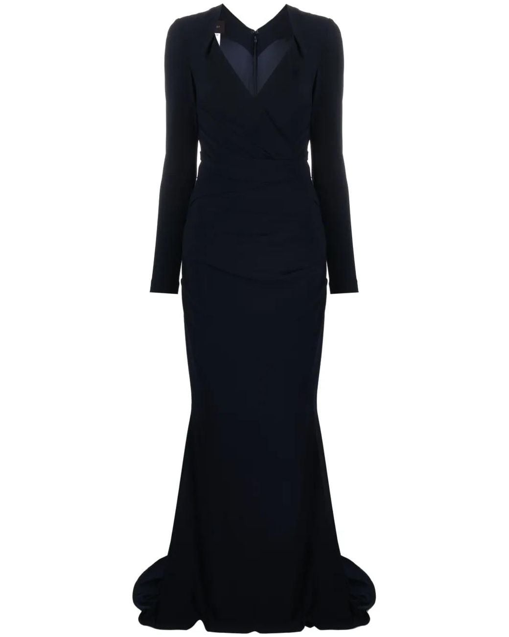 Talbot Runhof Blue Draped Crepe Maxi Dress