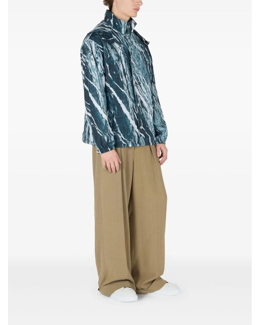 Roberto Cavalli Blue Marble-Print Bomber Jacket for men
