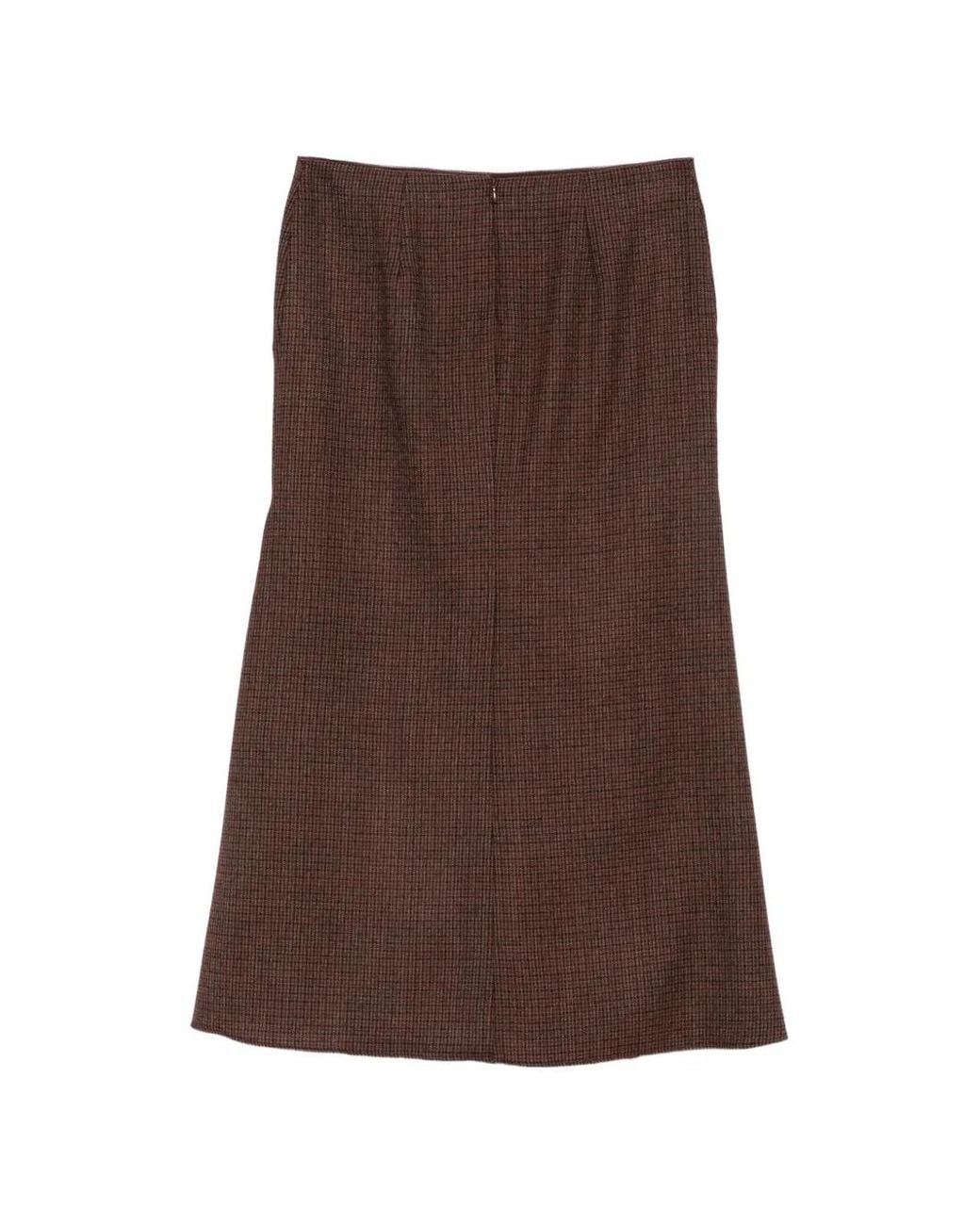 Etro Brown Check-Pattern Flared Midi Skirt