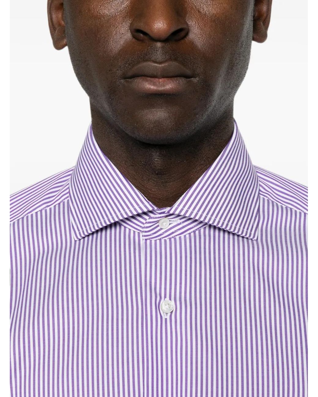 Barba Napoli Purple Striped-Print Spread-Collar Shirt for men