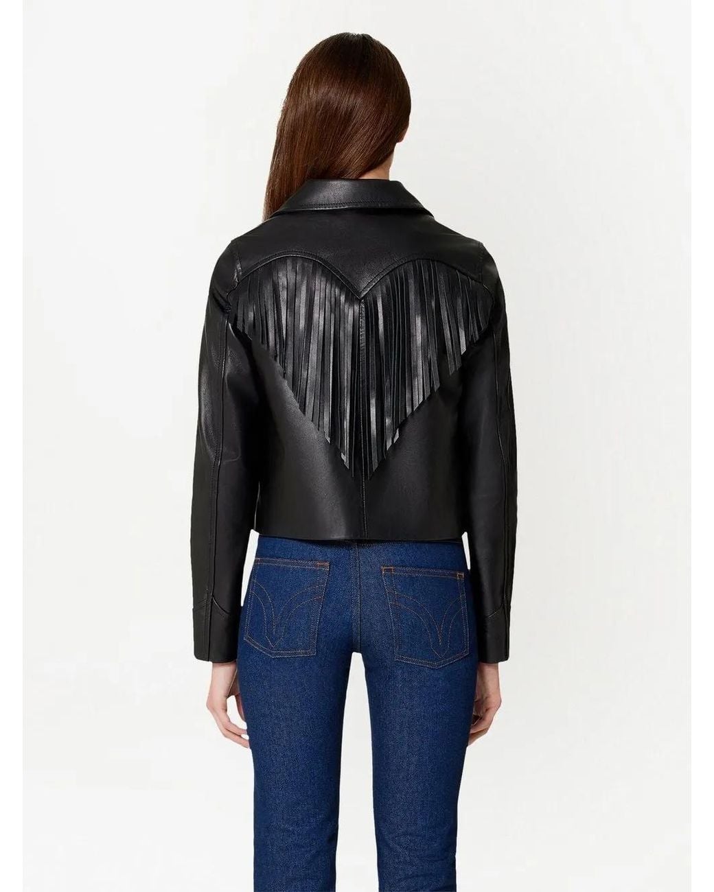 AMI Black Tasselled Leather Jacket