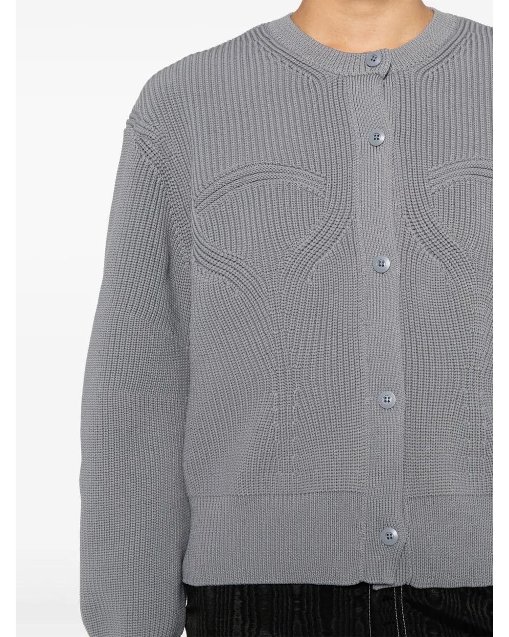 JNBY Gray Ribbed Crew Neck Cardigan