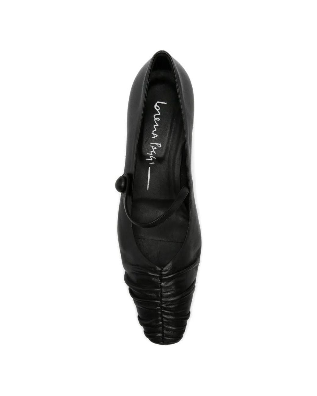 LORENA PAGGI Black Ruched Strap Leather Pumps
