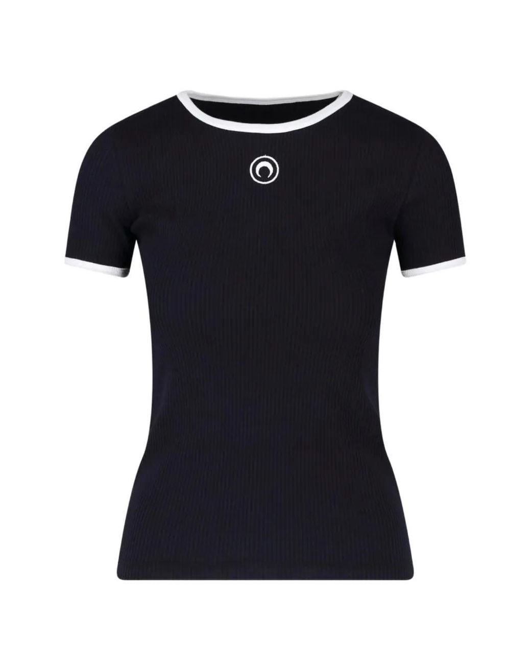MARINE SERRE Black Moon Logo Ribbed Baby-Fit T-Shirt