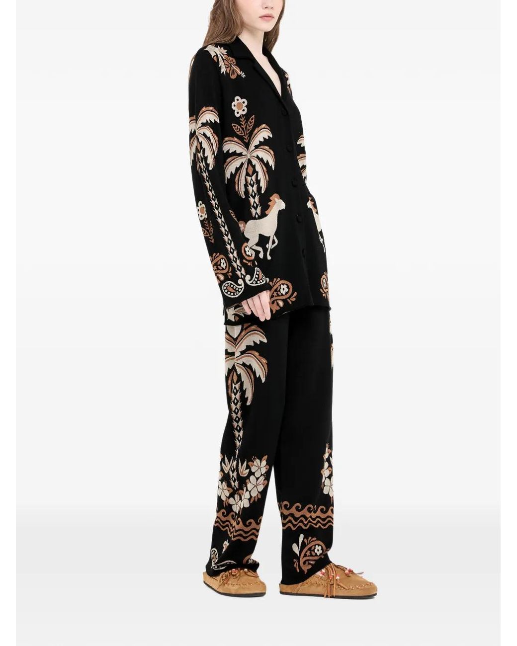 Alanui Black Island Roots Jacquard-Knit Shirt