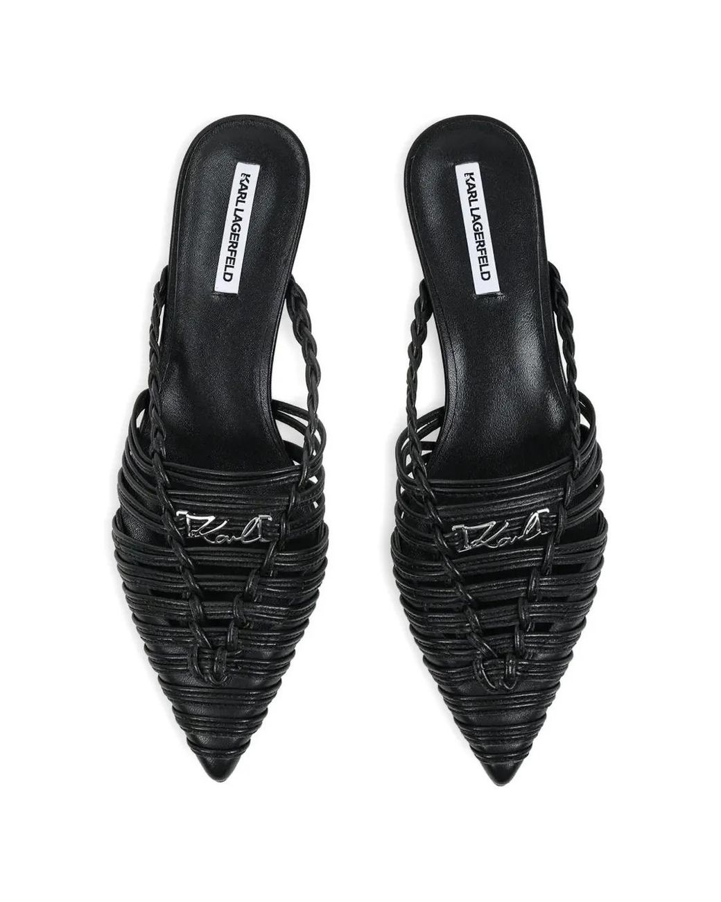 Karl Lagerfeld White Caged Pointed-Toe Mules