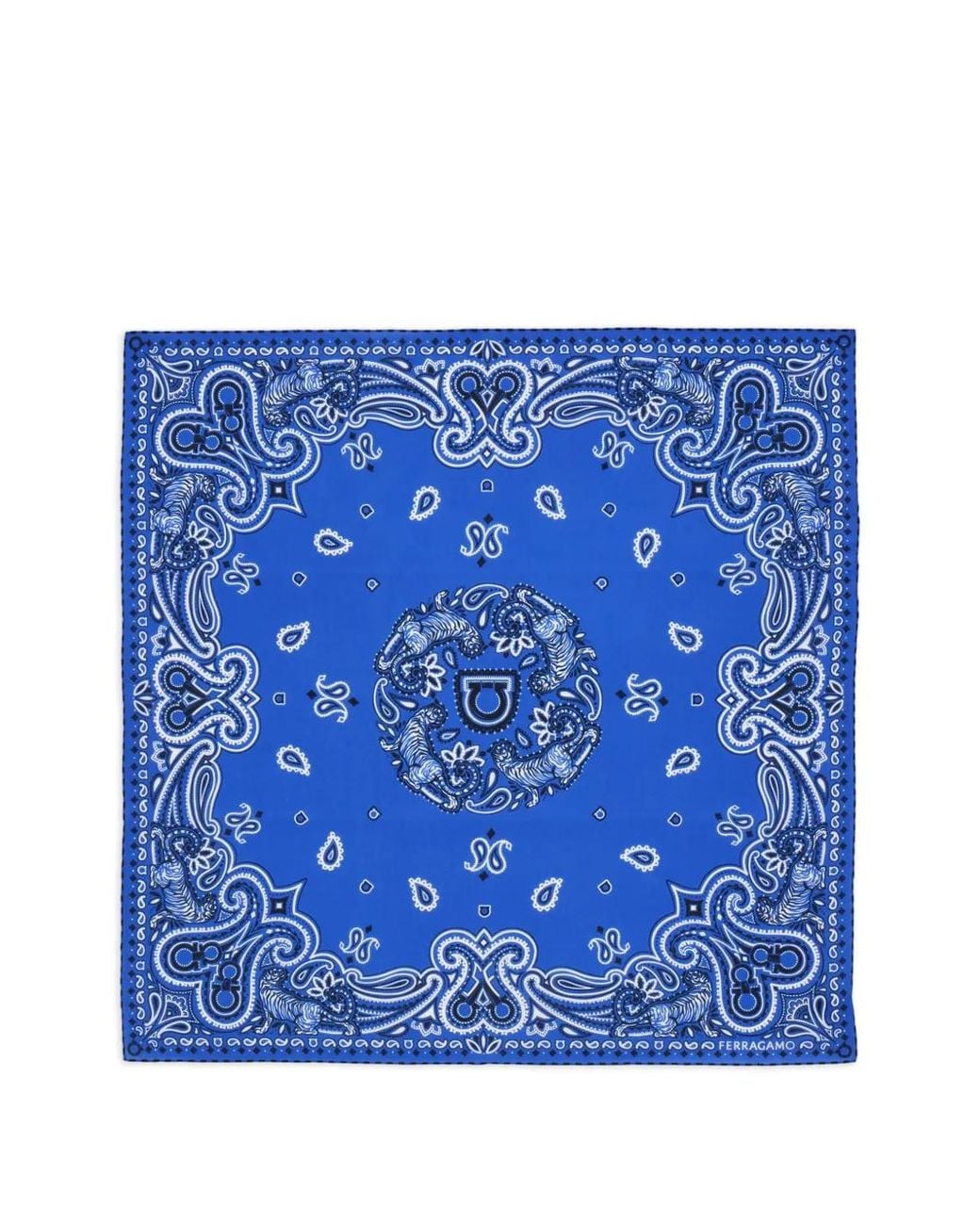 Ferragamo Blue Arabesque Print Bandana for men