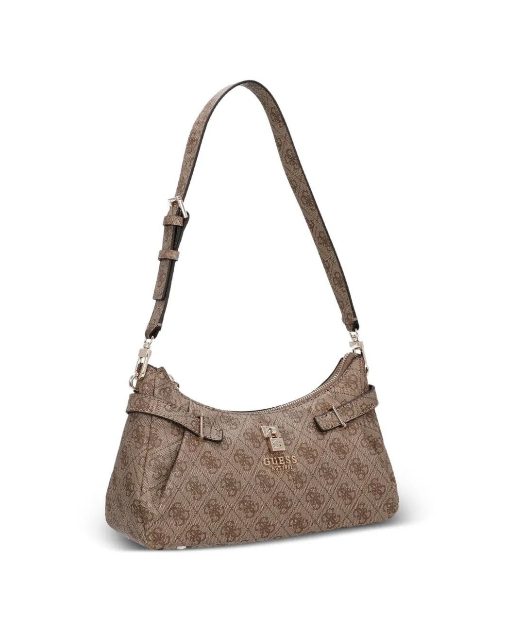 Guess Natural Yesba Logo-Pattern Padlock-Detail Shoulder Bag