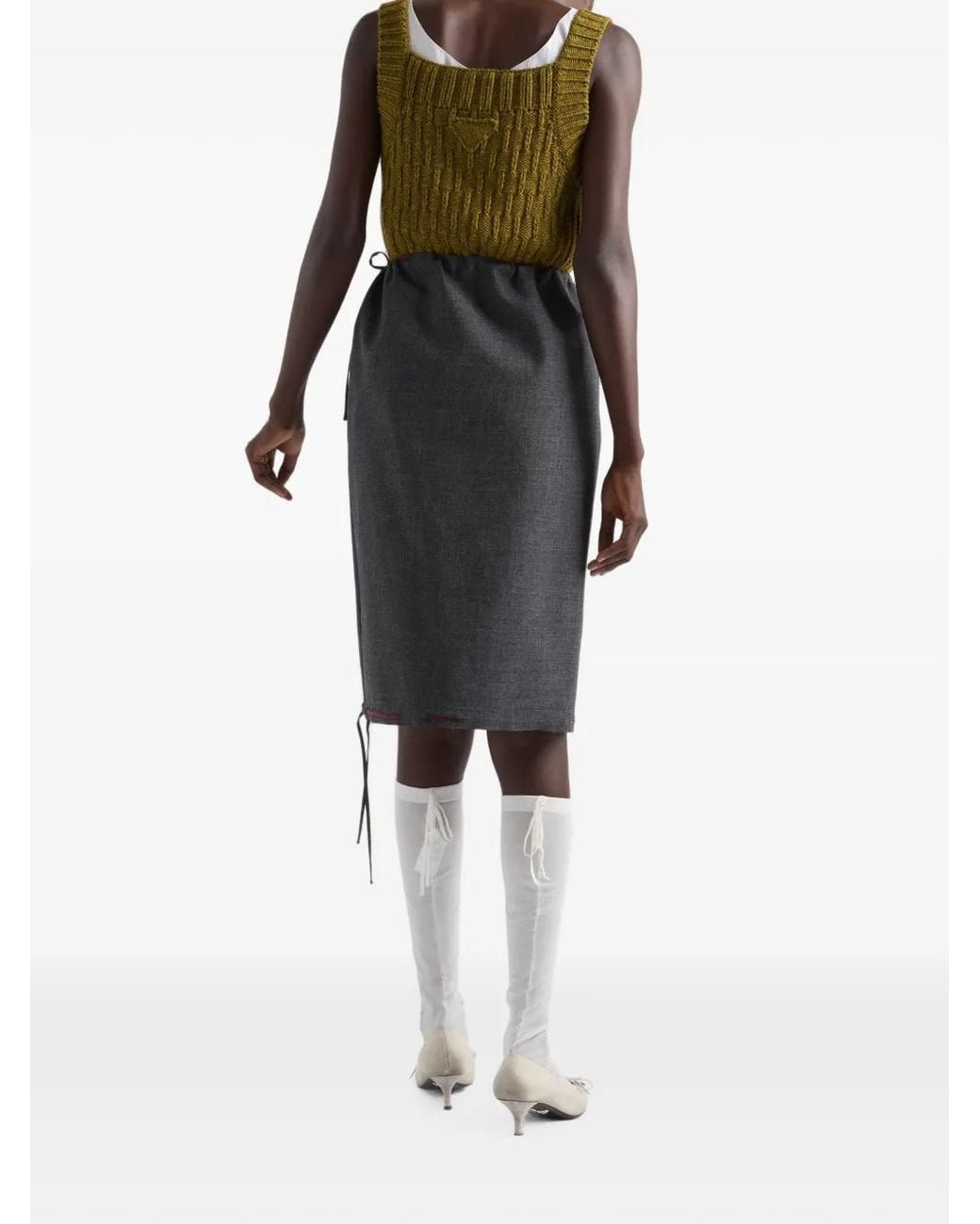 Prada Black Bonded Hopsack Midi-Skirt With Devoré-Effect