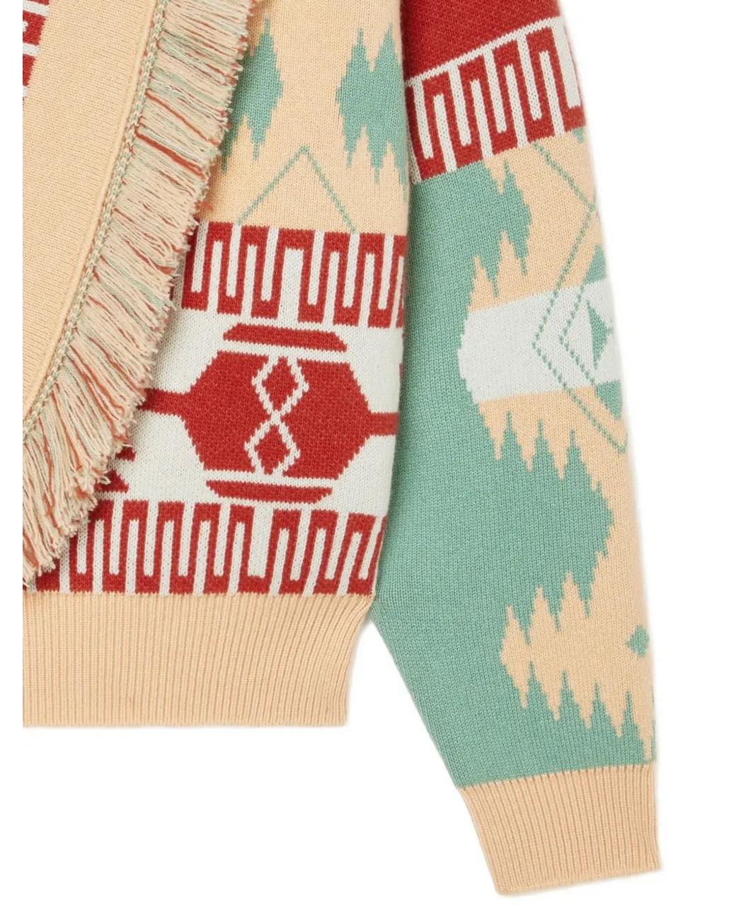 Alanui Red Icon Jacquard Fringed Cardigan