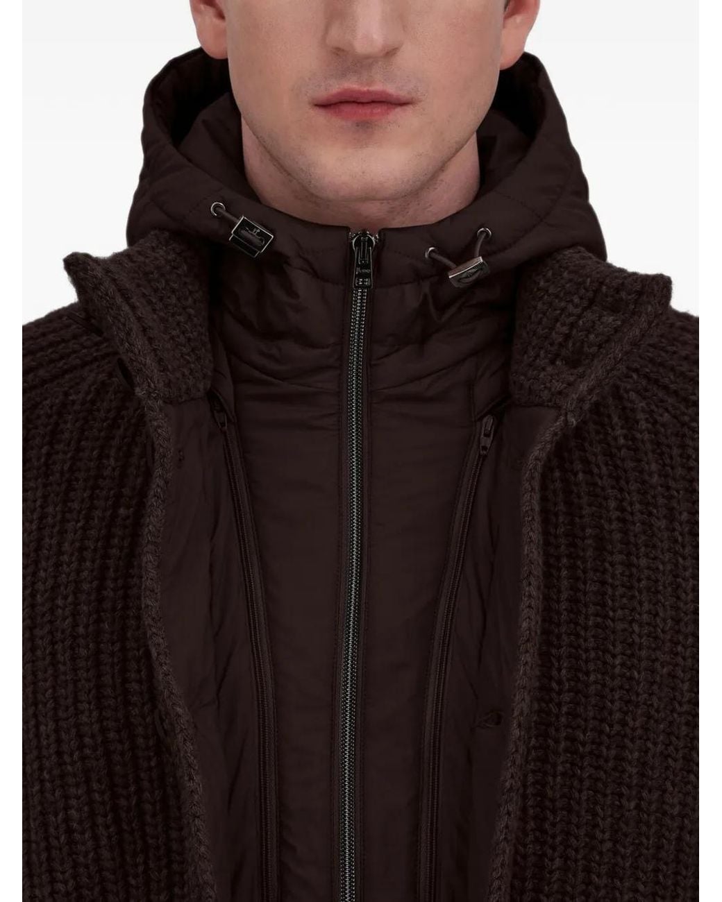 Herno Black Cable-Knit Hooded Jacket for men