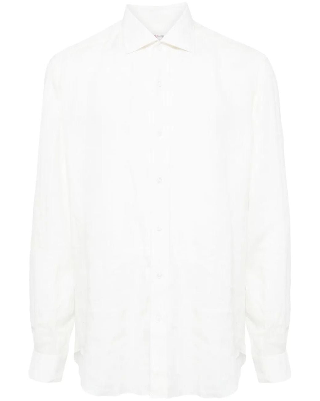 Luciano Barbera White Cutaway-Collar Linen Shirt for men